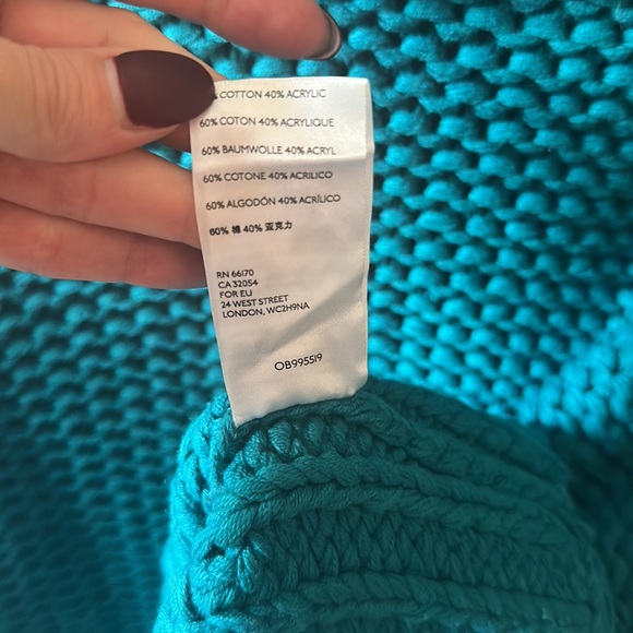 🎉 Free People | Turquoise Chunky Knit Cropped Half Turtleneck Sweater Size S/P - Picture 7 of 7
